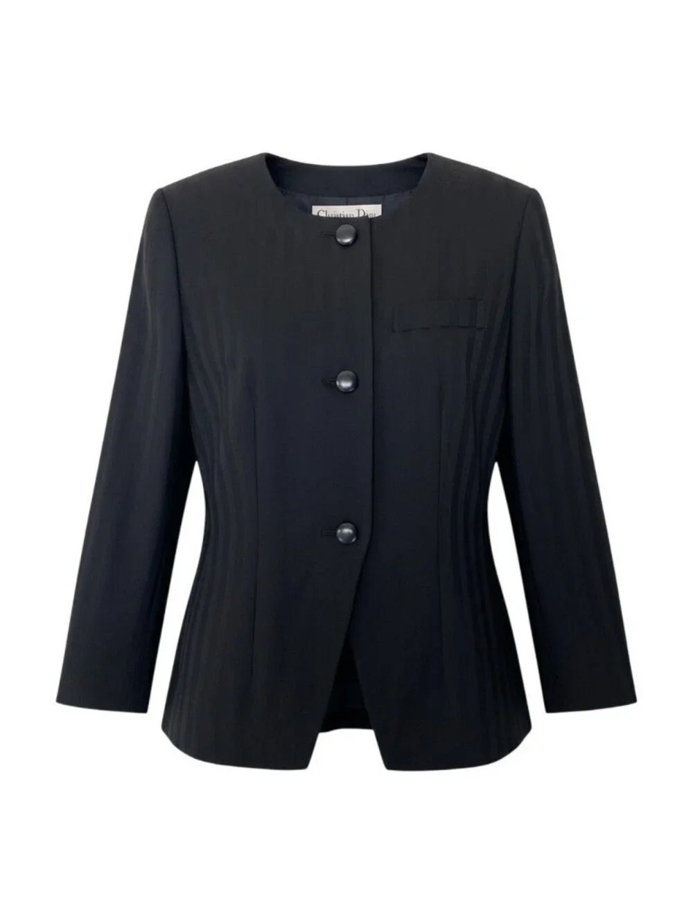 Dior Collarless Jacket Wool Striped Pattern 9 Black